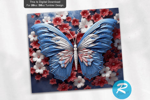 Patriotic Butterfly 3D 20 Oz Tumbler Sublimation Regulrcrative 