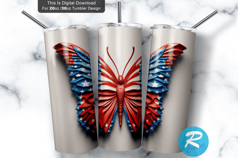 Patriotic Butterfly 3D 20 Oz Tumbler Sublimation Regulrcrative 
