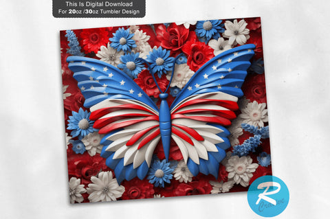 Patriotic Butterfly 3D 20 Oz Tumbler Sublimation Regulrcrative 