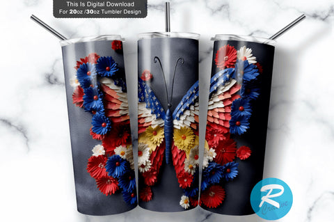 Patriotic Butterfly 3D 20 Oz Tumbler Sublimation Regulrcrative 