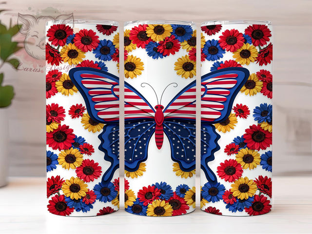 Patriotic Butterfly Art 20oz Tumbler, Patriotic Butterfly, Stylized Design, 4th of July, Bold Illustration, American Theme, Skinny Tumbler, Sublimation PNG Sublimation Lara' s Designs 