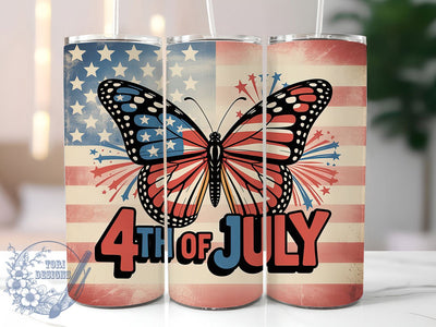 Patriotic Butterfly Flag 20oz Tumbler, American Flag Flowers, 4th of July Design, USA Patriotic Sublimation, Independence Day Wrap, 20oz Tumbler Design, PNG Tumbler Wrap Sublimation ToriDesigns 
