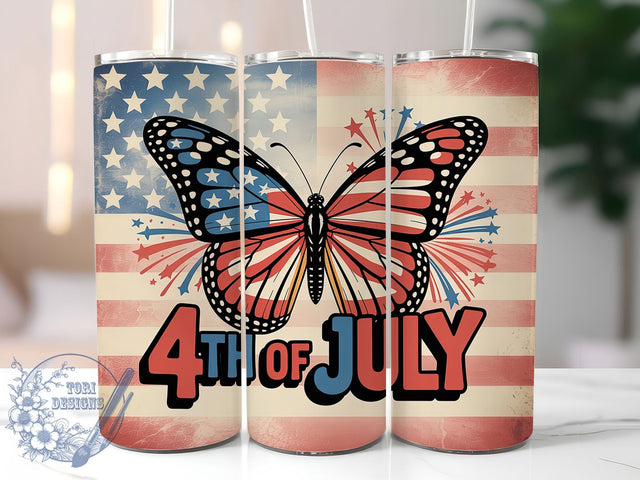Patriotic Butterfly Flag 20oz Tumbler, American Flag Flowers, 4th of July Design, USA Patriotic Sublimation, Independence Day Wrap, 20oz Tumbler Design, PNG Tumbler Wrap Sublimation ToriDesigns 