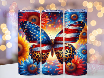 Patriotic Butterfly Floral 20oz Tumbler, American Flag Tumbler, Butterfly Tumbler, 4th Of July Tumbler, Floral Tumbler, 20oz Sublimation Wrap, Red White Blue Tumbler Sublimation SvggirlplusArt 