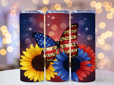 Patriotic Butterfly Floral 20oz Tumbler, American Flag Tumbler, Butterfly Tumbler, 4th Of July Tumbler, Floral Tumbler, 20oz Sublimation Wrap, Red White Blue Tumbler Sublimation SvggirlplusArt 