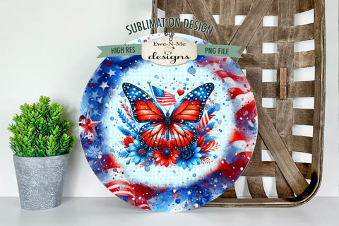 Patriotic Butterfly Round Sublimation Design - Wind Spinner Design Sublimation Ewe-N-Me Designs 