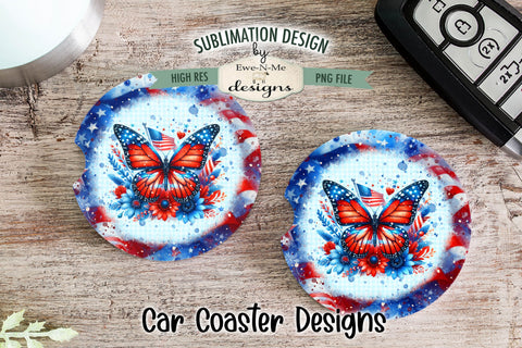 Patriotic Butterfly Round Sublimation Design - Wind Spinner Design Sublimation Ewe-N-Me Designs 