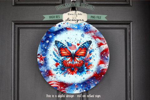 Patriotic Butterfly Round Sublimation Design - Wind Spinner Design Sublimation Ewe-N-Me Designs 