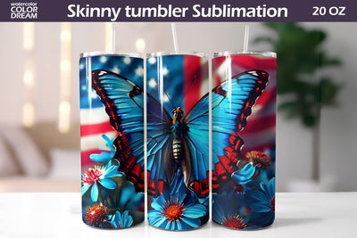Patriotic Butterfly Tumbler Wrap | Butterfly Tumbler Sublimation WatercolorColorDream 
