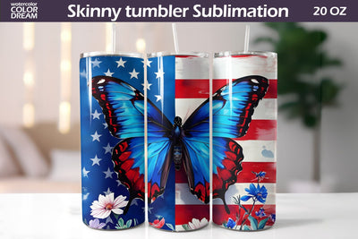 Patriotic Butterfly Tumbler Wrap | Butterfly Tumbler Sublimation WatercolorColorDream 