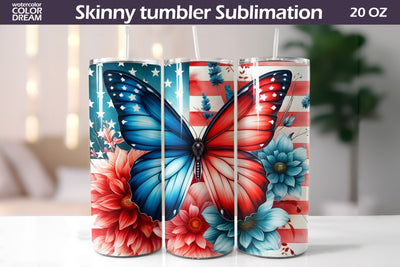 Patriotic Butterfly Tumbler Wrap | Butterfly Tumbler Sublimation WatercolorColorDream 