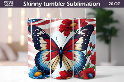 Patriotic Butterfly Tumbler Wrap | Butterfly Tumbler Sublimation WatercolorColorDream 