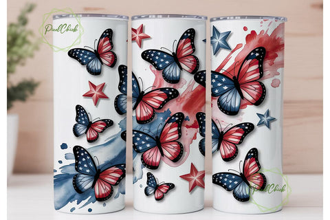 Patriotic Butterfly Tumbler Wrap PNG Sublimation PixelChick 