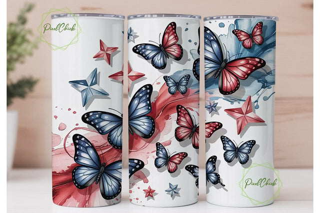 Patriotic Butterfly Tumbler Wrap PNG Sublimation PixelChick 