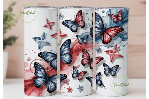 Patriotic Butterfly Tumbler Wrap PNG Sublimation PixelChick 