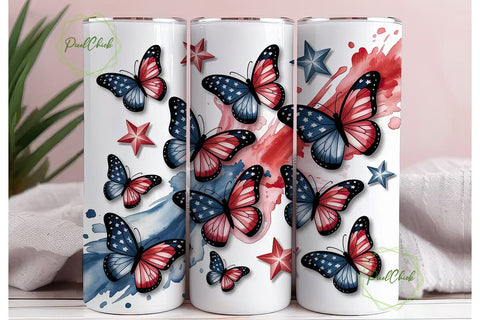 Patriotic Butterfly Tumbler Wrap PNG Sublimation PixelChick 