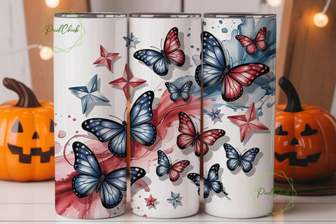 Patriotic Butterfly Tumbler Wrap PNG Sublimation PixelChick 