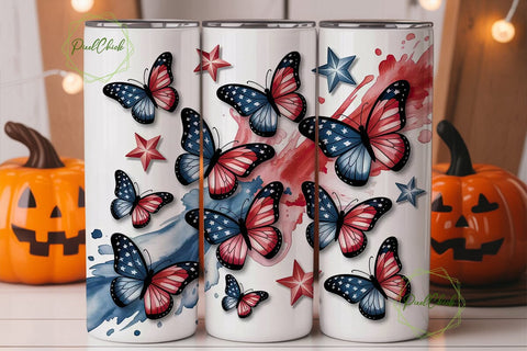 Patriotic Butterfly Tumbler Wrap PNG Sublimation PixelChick 