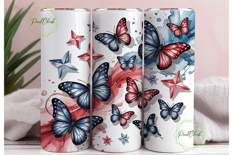 Patriotic Butterfly Tumbler Wrap PNG Sublimation PixelChick 