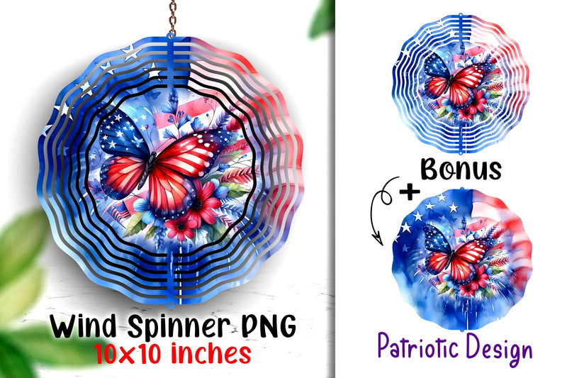 Patriotic Butterfly Wind Spinner 10x10 inches PNG Sublimation Dina.store4art 