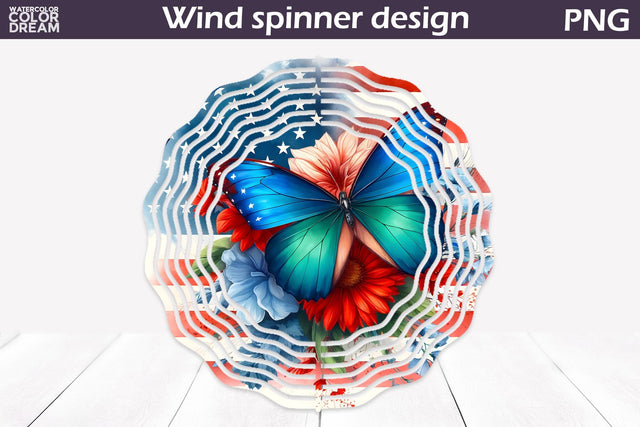 Patriotic Butterfly Wind Spinner | 4th of July Wind Spinner Sublimation WatercolorColorDream 