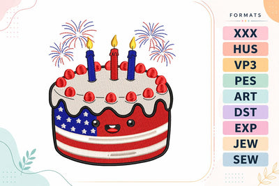 Patriotic Cake Embroidery Design - 4th of July Kawaii Cake Embroidery/Applique DESIGNS sg embroidery 