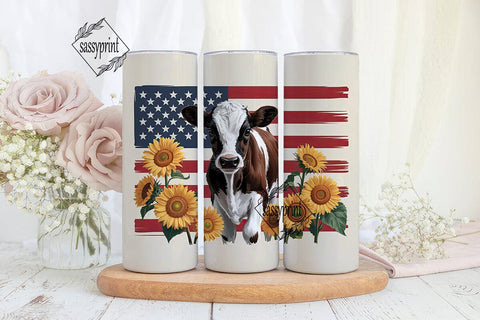 Patriotic Calf & Sunflowers 20oz Tumbler Sublimation sassyprint 