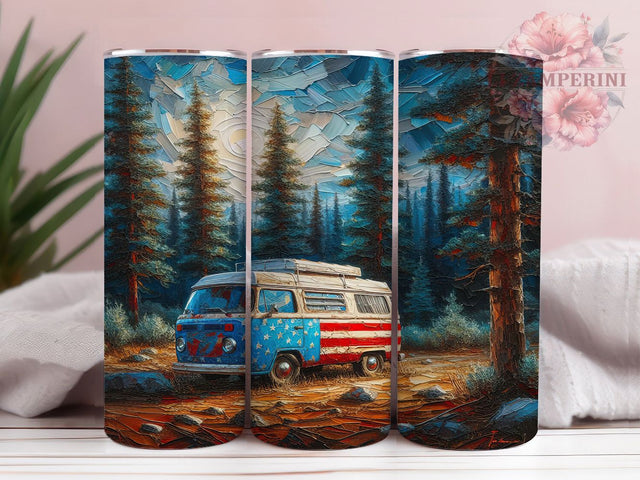 Patriotic Camper 20oz Sublimation Tumbler Wrap, American Flag Tumbler Design, Camping Tumbler Wrap, USA RV Tumbler Sublimation Sublimation Li Zamperini 