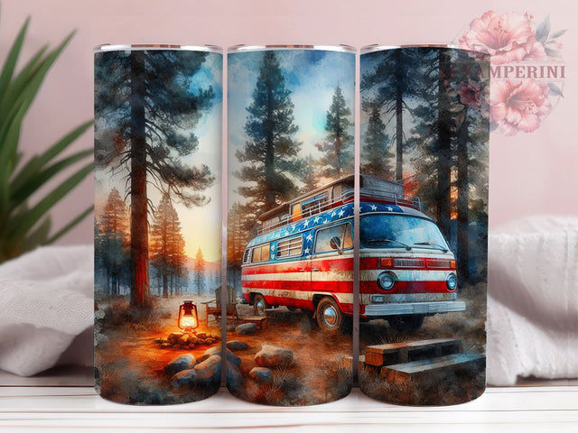 Patriotic Camper 20oz Sublimation Tumbler Wrap, American Flag Tumbler Design, Camping Tumbler Wrap, USA RV Tumbler Sublimation Sublimation Li Zamperini 