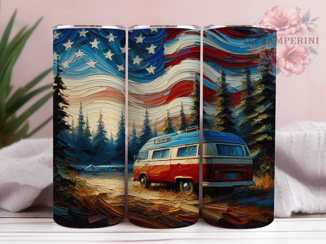 Patriotic Camper 20oz Sublimation Tumbler Wrap, American Flag Tumbler Design, Camping Tumbler Wrap, USA RV Tumbler Sublimation Sublimation Li Zamperini 