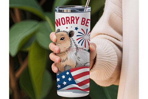 Patriotic Capybara 20oz Tumbler Wrap Sublimation DesignSVG 