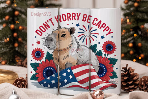 Patriotic Capybara 20oz Tumbler Wrap Sublimation DesignSVG 