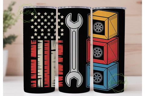 Patriotic Car Mechanic 20oz Tumbler Wrap Sublimation PixelChick 