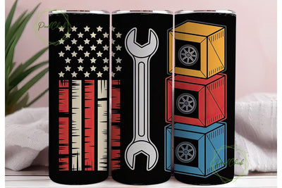 Patriotic Car Mechanic 20oz Tumbler Wrap Sublimation PixelChick 