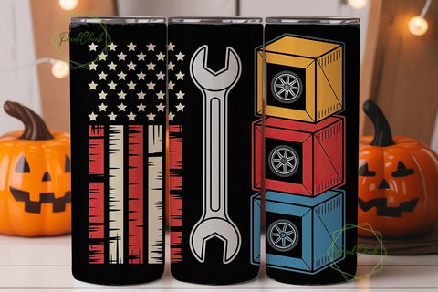 Patriotic Car Mechanic 20oz Tumbler Wrap Sublimation PixelChick 