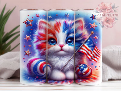 Patriotic Cat 20oz Tumbler, Patriotic Cat, Independence Day, Tumbler Wrap, Sublimation Design, 20oz Tumbler, American Theme Sublimation Li Zamperini 