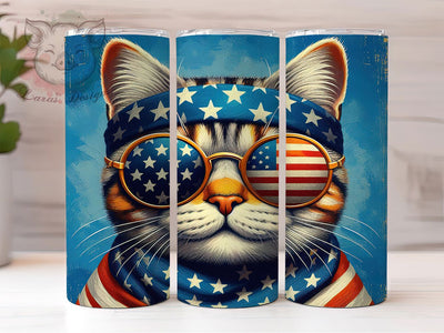 Patriotic Cat USA Flag Tumbler, USA Flag Sunglasses Tumbler, Rustic Cat Tumbler Wrap, 20oz Tumbler Sublimation, American Flag Tumbler, Digital Tumbler Wrap, Fourth of July Tumbler Sublimation Lara' s Designs 