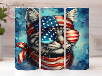 Patriotic Cat USA Flag Tumbler, USA Flag Sunglasses Tumbler, Rustic Cat Tumbler Wrap, 20oz Tumbler Sublimation, American Flag Tumbler, Digital Tumbler Wrap, Fourth of July Tumbler Sublimation Lara' s Designs 