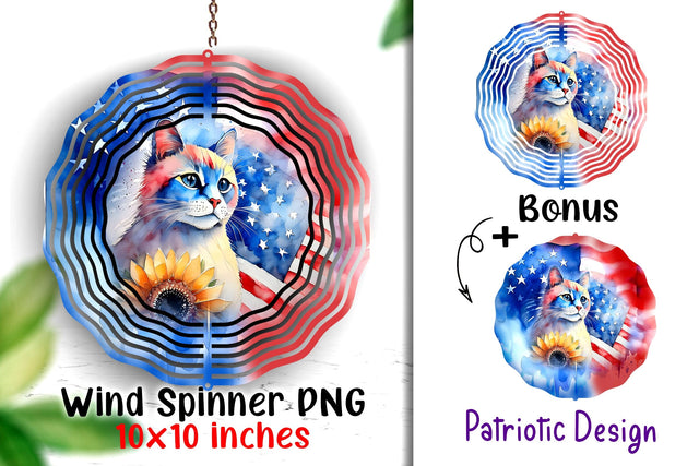 Patriotic Cat Wind Spinner 10x10 inches PNG Sublimation Dina.store4art 
