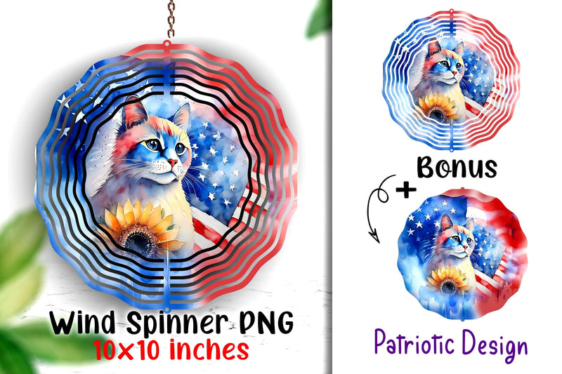 Patriotic Cat Wind Spinner 10x10 inches PNG Sublimation Dina.store4art 