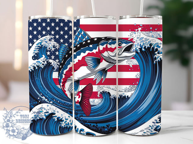 Patriotic Catfish Fishing Tumbler Wrap, Fishing Tumbler Design, Patriotic Tumbler Wrap, 20oz Skinny Tumbler, Sublimation Tumbler Design, American Flag Tumbler, Fishing Gift For Men Sublimation ToriDesigns 