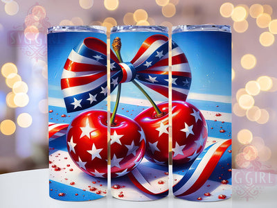 Patriotic Cherries 4th of July Tumbler Wrap, 4th of July Tumbler, Cherry Tumbler, Stars and Bow, 20oz Tumbler Wrap, Independence Day Tumbler, Red White and Blue Tumbler Sublimation SvggirlplusArt 