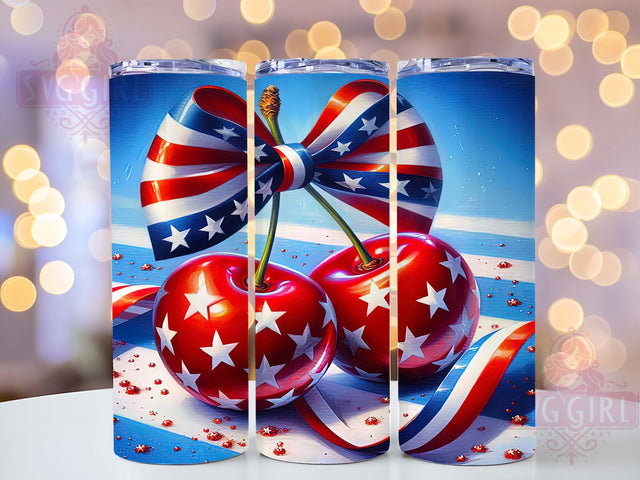 Patriotic Cherries 4th of July Tumbler Wrap, 4th of July Tumbler, Cherry Tumbler, Stars and Bow, 20oz Tumbler Wrap, Independence Day Tumbler, Red White and Blue Tumbler Sublimation SvggirlplusArt 