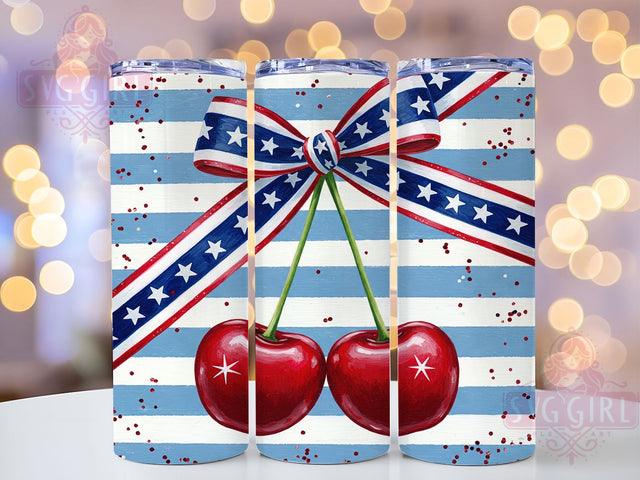 Patriotic Cherries 4th of July Tumbler Wrap, 4th of July Tumbler, Cherry Tumbler, Stars and Bow, 20oz Tumbler Wrap, Independence Day Tumbler, Red White and Blue Tumbler Sublimation SvggirlplusArt 