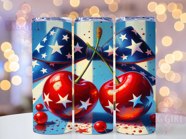 Patriotic Cherries 4th of July Tumbler Wrap, 4th of July Tumbler, Cherry Tumbler, Stars and Bow, 20oz Tumbler Wrap, Independence Day Tumbler, Red White and Blue Tumbler Sublimation SvggirlplusArt 