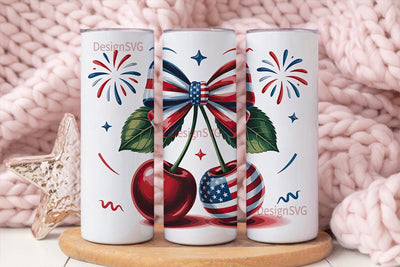 Patriotic Cherries & Bow 20oz Tumbler Sublimation DesignSVG 