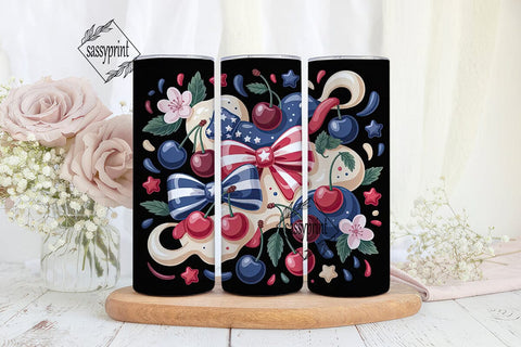 Patriotic Cherry 20oz Tumbler Wrap Sublimation sassyprint 