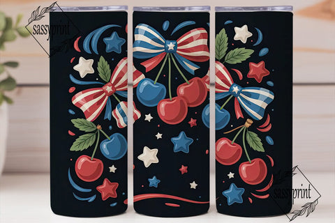 Patriotic Cherry 20oz Tumbler Wrap Sublimation sassyprint 