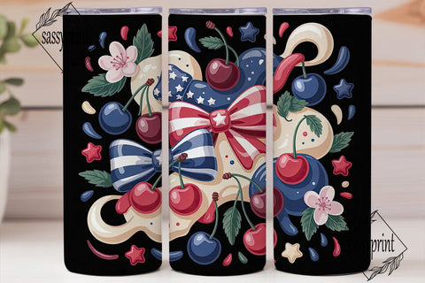Patriotic Cherry 20oz Tumbler Wrap Sublimation sassyprint 