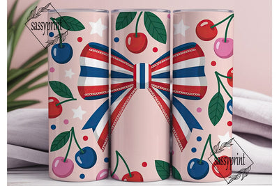 Patriotic Cherry Bow 20oz Tumbler Wrap Sublimation sassyprint 
